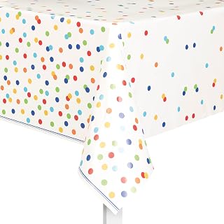 Rainbow Polka Dots Rectangular Plastic Table Cover (137cm x 213cm) 1 Piece - Vibrant & Durable Tablecloth for Parties and Events, 84" x 54"