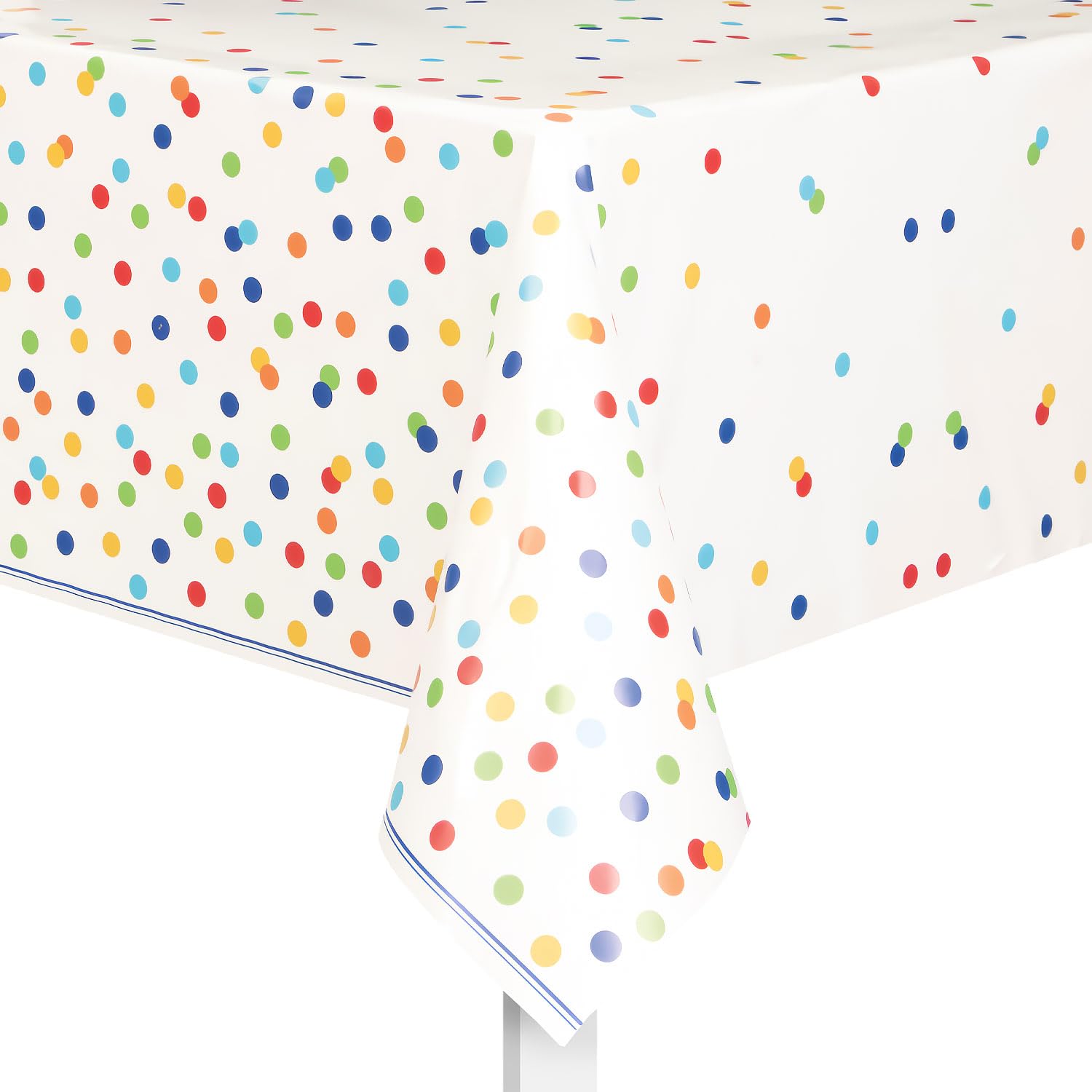 Rainbow Polka Dots Rectangular Plastic Table Cover (137cm x 213cm) 1 Piece - Vib