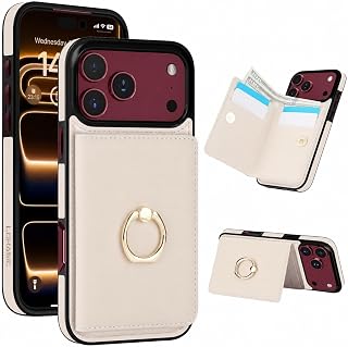 LOHASIC for iPhone 17 Pro Max Case Wallet, Ring Holder, Card Holder, Beige