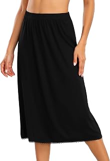 Vlazom Women's Long Petticoat Under Dress Soft Elastic Waist with Lace Trim S-XXL