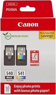 Canon PG-540 + CL-541 FINE Genuine Ink Cartridges + Photo Paper | 8ml + 8ml Original ink plus photo paper - for PIXMA TS5150, MG3650S, TS5151, MG3650, MG4250, MX475 and more!