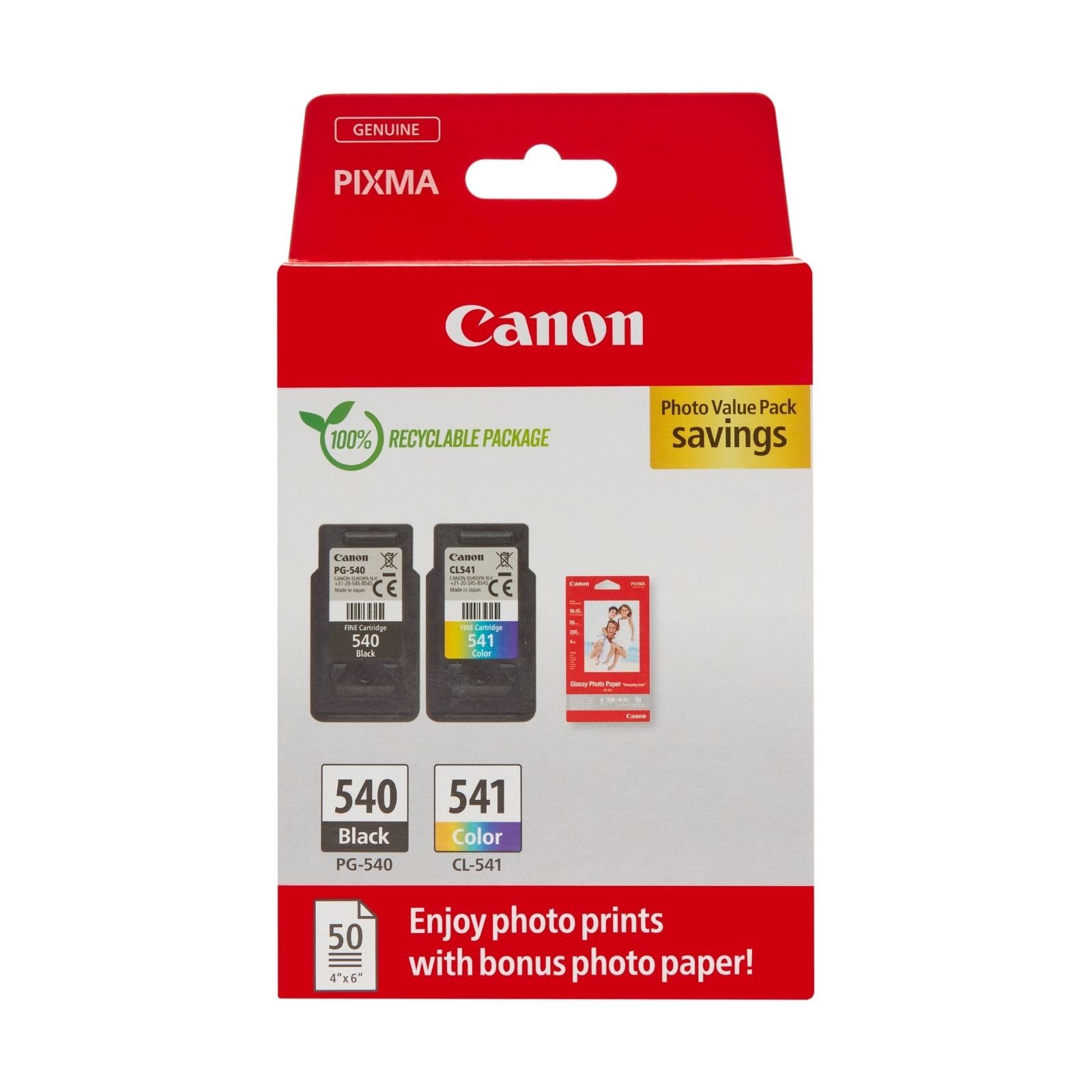 Canon PG-540 + CL-541 FINE Genuine Ink Cartridges + Photo Paper | 8ml + 8ml Orig