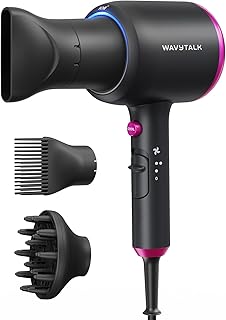 Wavytalk Blown Away Ionic Hair Dryer with Diffuser for Curly Hair | 1875W Fast Drying, 3 Attachments for All Hair Types, Ceramic Healthy Shine, Lightweight &amp; Quiet (Black)