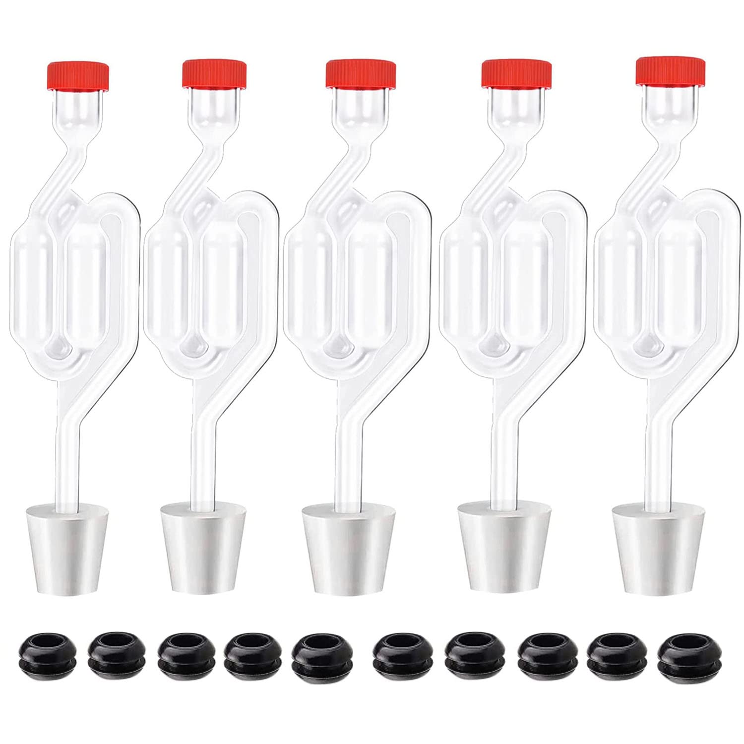 Zazolyne 5ct. S - Shape Airlock with # 6 Stopper 5pcs & Grommets 10pcs,Bubble Fe