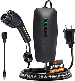 Level 1&2 EV Charger, Electric Vehicle Portable Charger with 20FT Cable, 3.5KW 16Amp Home EV Car Charging Station, 110V-240V NEMA 6-20 & NEMA 5-15 Plug Adapter, for All SAE J1772