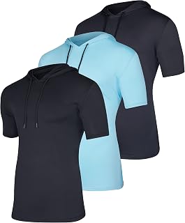 3 Pack Men's Dry Fit Short Sleeve Hoodies Shirts Athletic Workout Gym