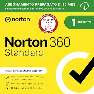 Norton 360 Standard 2026| Antivirus 1 dispositivo|15 mesi rinnovo automatico|Digital Download