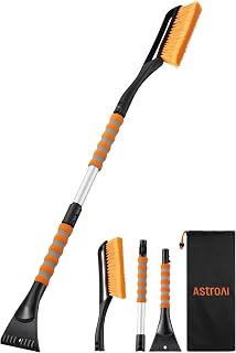 AstroAI 40" 2-in-1 Detachable Snow Brush &amp; Ice Scrapers for Car Windshield | Snow Remover with No-Scratch Bristles &amp; Ergonomic Grip, Snow Shovel for SUVs, Trucks, Cars, Storage Bag Included (Orange)