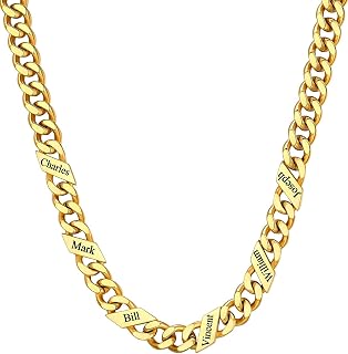 ChainsHouse Cuban Chain Necklace Engraved 1-6 Names Jewelry with Gift Box