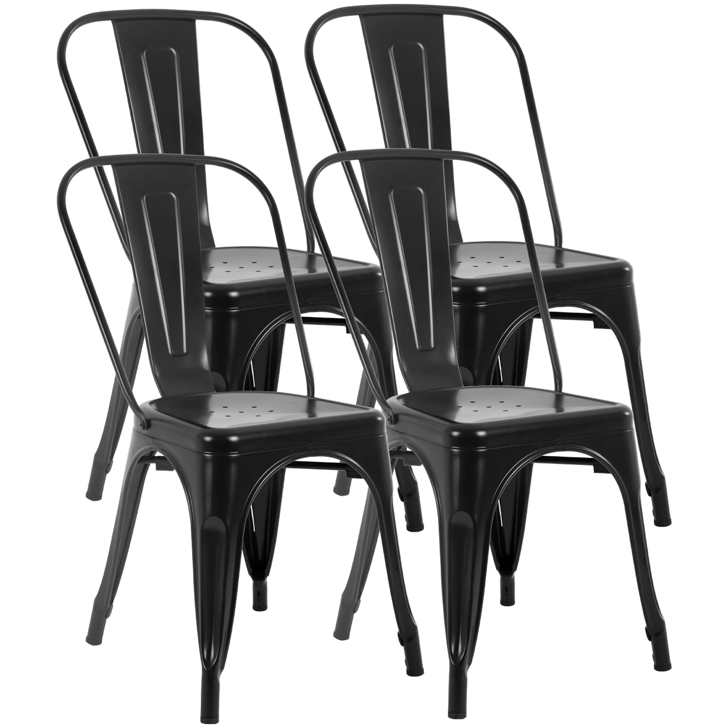 FDW | Metal Dining Chairs | Set of 4, Black | 330lbs Load | Stackable Tolix Side