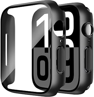 Smiling 2 Pack Case Built in Tempered Glass Screen Protector Compatible with Apple Watch Series 11 (2025)/Series 10 46mm, Hard PC Case Overall Protective Cover- Black