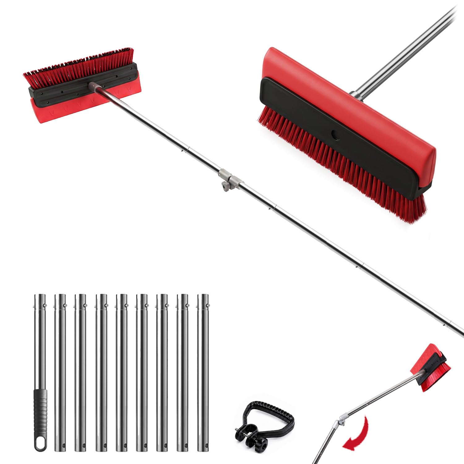 2-in-1 Roof Rake for Snow Removal & Leaf Cleaning, 5-20FT Adjustable | Bristle B