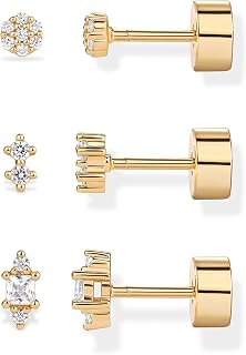 PAVOI Dainty Flat Back Earrings for Women, 14K Gold Plated CZ Stud Piercing