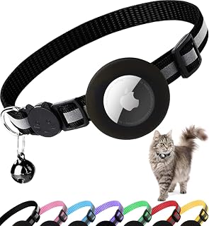 Dgerp Airtag Cat Collar Breakaway, Reflective Collar with Air Tag Holder | Safety Breakaway Buckle,Airtag Holder,Reflective Strip,Bell,Adjustable Size to Fit Different Cats kitten,Lightweight