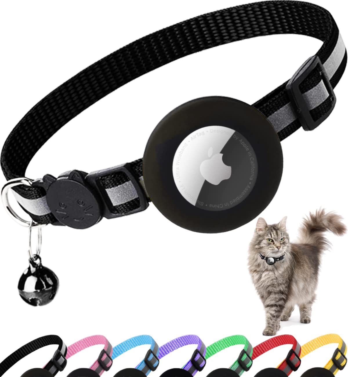 Dgerp Airtag Cat Collar Breakaway, Reflective Collar with Air Tag Holder | Safet
