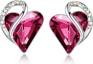 Leafael Infinity Love Heart Stud Earrings for Women, Birthstone and Healing Stone, Gifts for Mom, Wife, and Her, Silver Plated