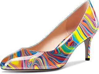Aachcol Women Round Toe Pumps Stiletto Mid Heel Slip On Dress Shoes Office 2.5 in