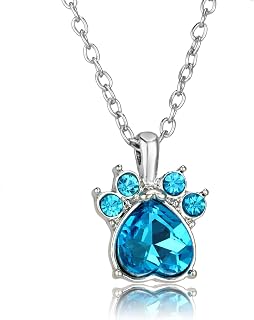 Pet Paw Necklace with Birthstone Necklace Cute Cat Dog Jewelry Birthday Gift for Women
