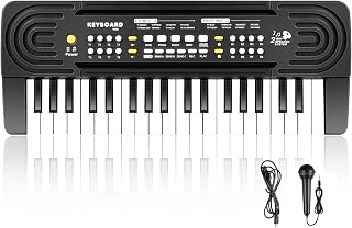 Kids Piano Keyboard, 37 Keys Music Piano with Mic, Beginner Gift | Keyboard Piano for Kids, Portable Musical Instrument Toy, Electronic Piano Birthday Gifts for Girls Ages 3-12 Black