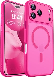 CANSHN Magnetic Shockproof for iPhone 17 Pro Max Case, Hot Pink | Full Camera Protection, Compatible with MagSafe, Translucent Matte, Military-Grade Protection, Scratch Resistant, Slim Fit