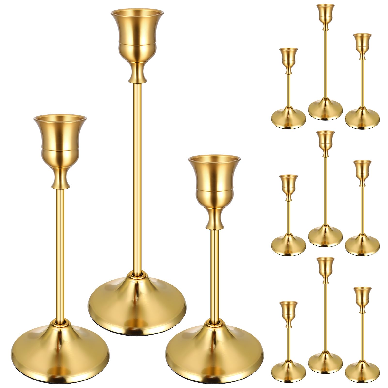 12PCS Brass Gold Taper Candle Holders Set, Vintage Candlestick Holders | Tall Ta
