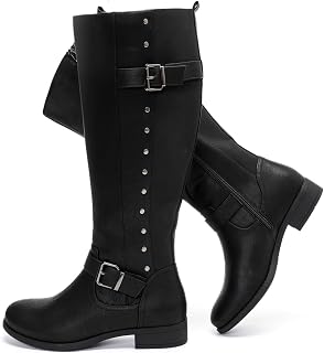 Luoika Women's Extra Wide Calf Knee High Boots Wide Round Toe Blocked Heel Winter Tall Boots