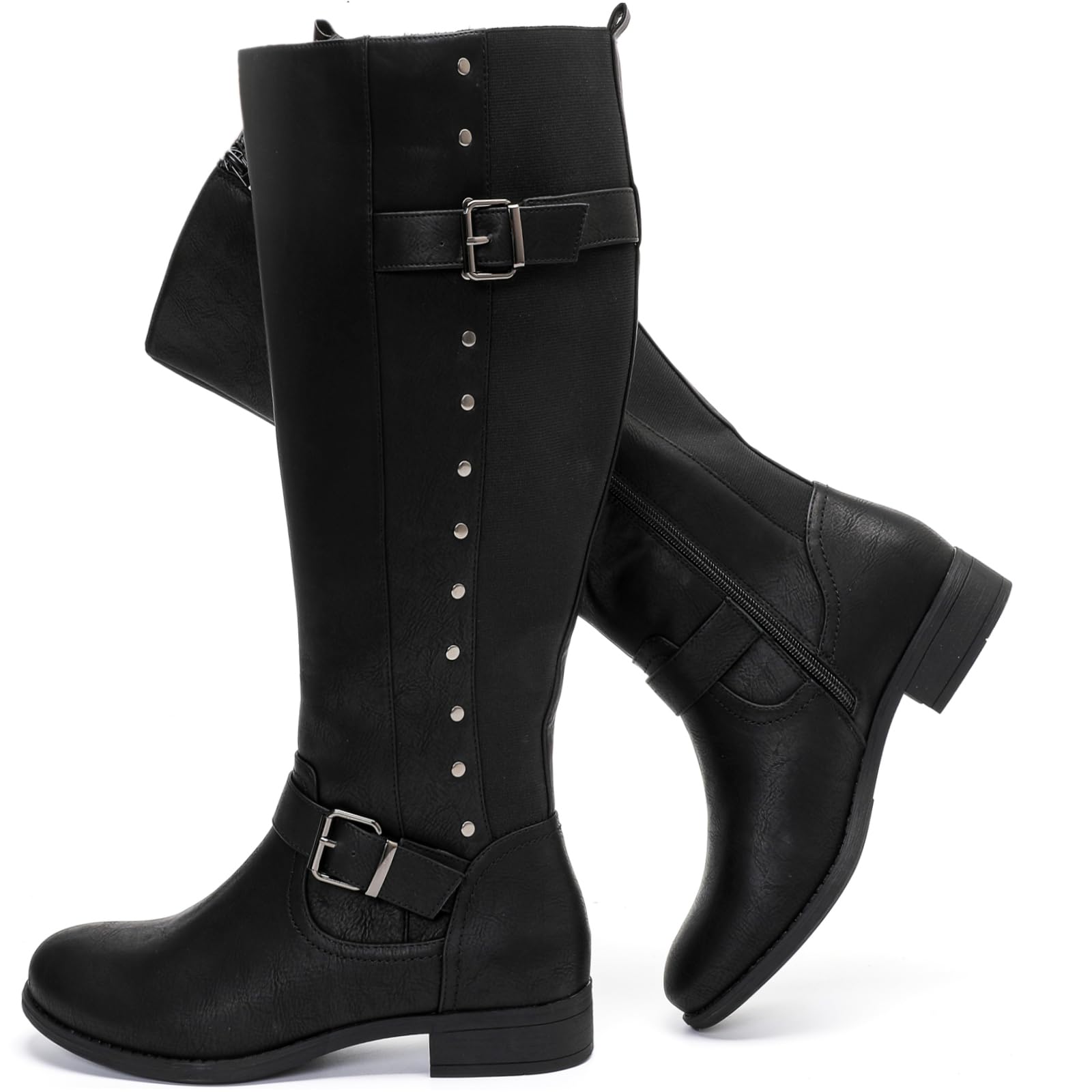 Luoika Women's Extra Wide Calf Knee High Boots Wide Round Toe Blocked Heel Winte