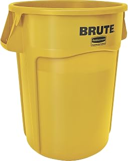 Rubbermaid Commercial Products Brute Round Container 167 L Yellow - Heavy Duty Waste Bin with Air Ducts, Robust Plastic for Catering, Construction, Office and Warehouse - FG264300YEL