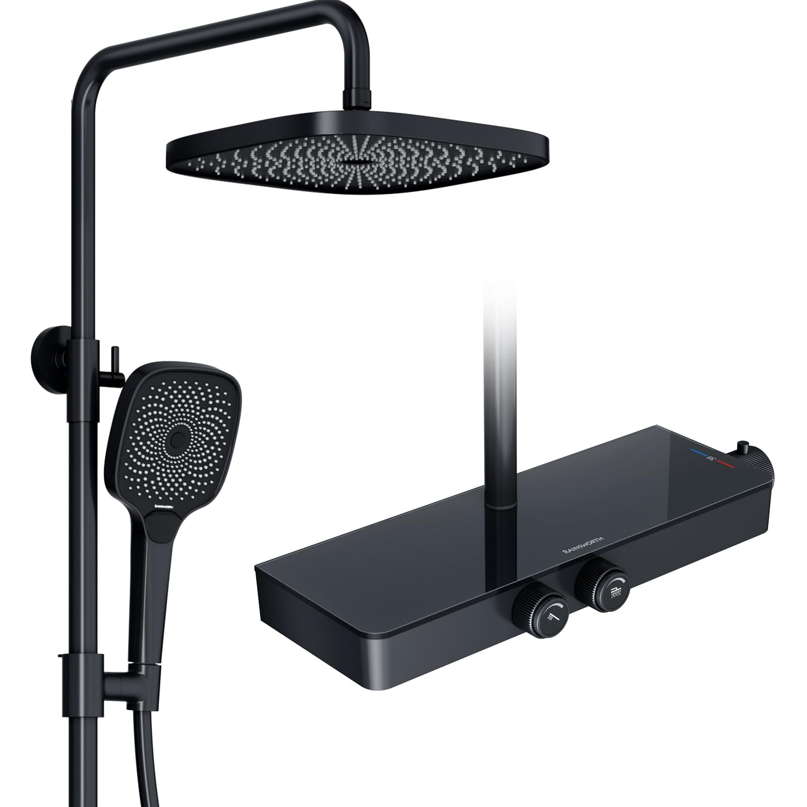 Rainsworth Shower System with Thermostat and Glass Shelf, Shower Set with Tap, C