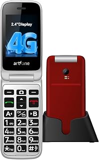 artfone G3 Flip Phone Unlocked for Seniors, 4G Volte Basic Phone, 2.4" Screen, SOS Button, Speed Dial, Hans-Free, Big Buttons, Bluetooth, Camera, FM Radio, Charging Dock, Voice Time, Dumb Phone, Red