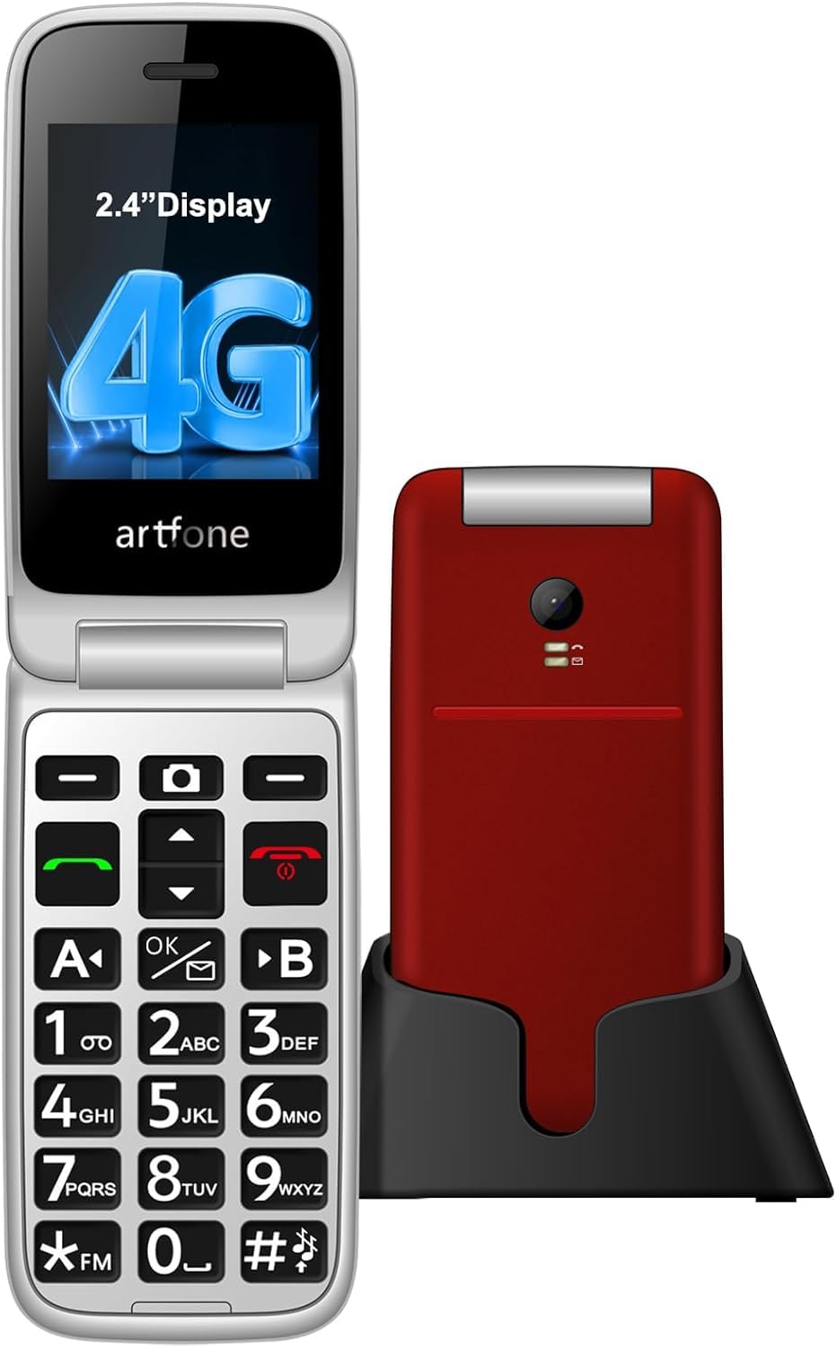 artfone G3 Flip Phone Unlocked for Seniors, 4G Volte Basic Phone, 2.4" Screen, S