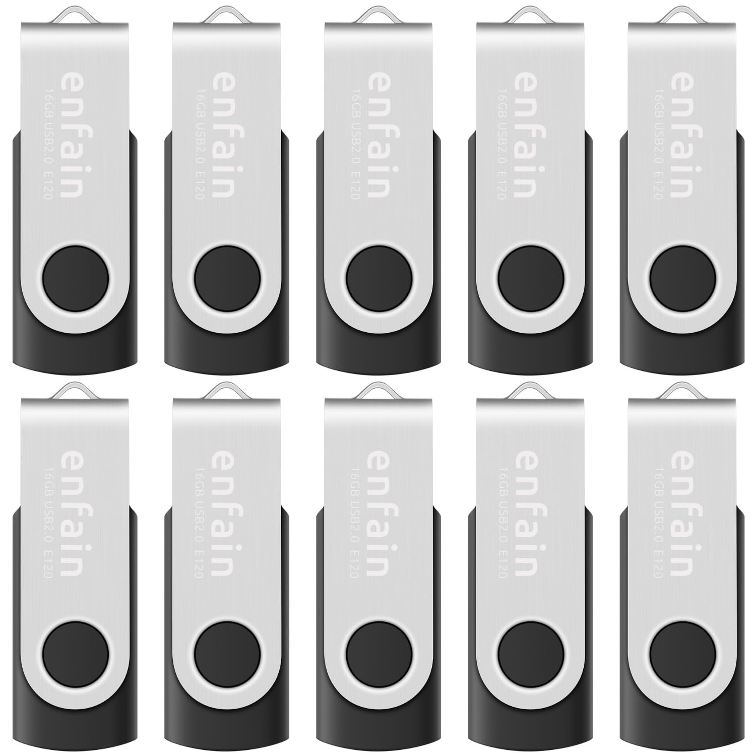 Enfain 16GB USB 2.0 Flash Drive 10 Pack | Swivel Thumb Drives with 31 Labels | G