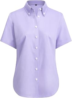 siliteelon Button Down Shirts for Women Oxford Shirt Short Sleeve Wrinkle Free Dress Shirts Work Business Office Blouse