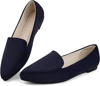 MUSSHOE Pointed Toe Flats for Women, Comfortable Business Casual Work Shoes, Slip On Loafers for Women with Arch Support, Office Walking Flats for All Day Standing