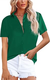 NONSAR - Women's Elegant Long Sleeve Stand Collar Blouse Casual Office Shirt, Pink Short Sleeves.