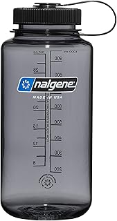 Nalgene 32 oz Wide Mouth Water Bottle, Gray w/ Black Lid | BPA-Free, Durable & Lightweight, Leak Proof, Dishwasher Safe, Large Reusable Plastic Bottle for Hiking, Gym, Work & Travel