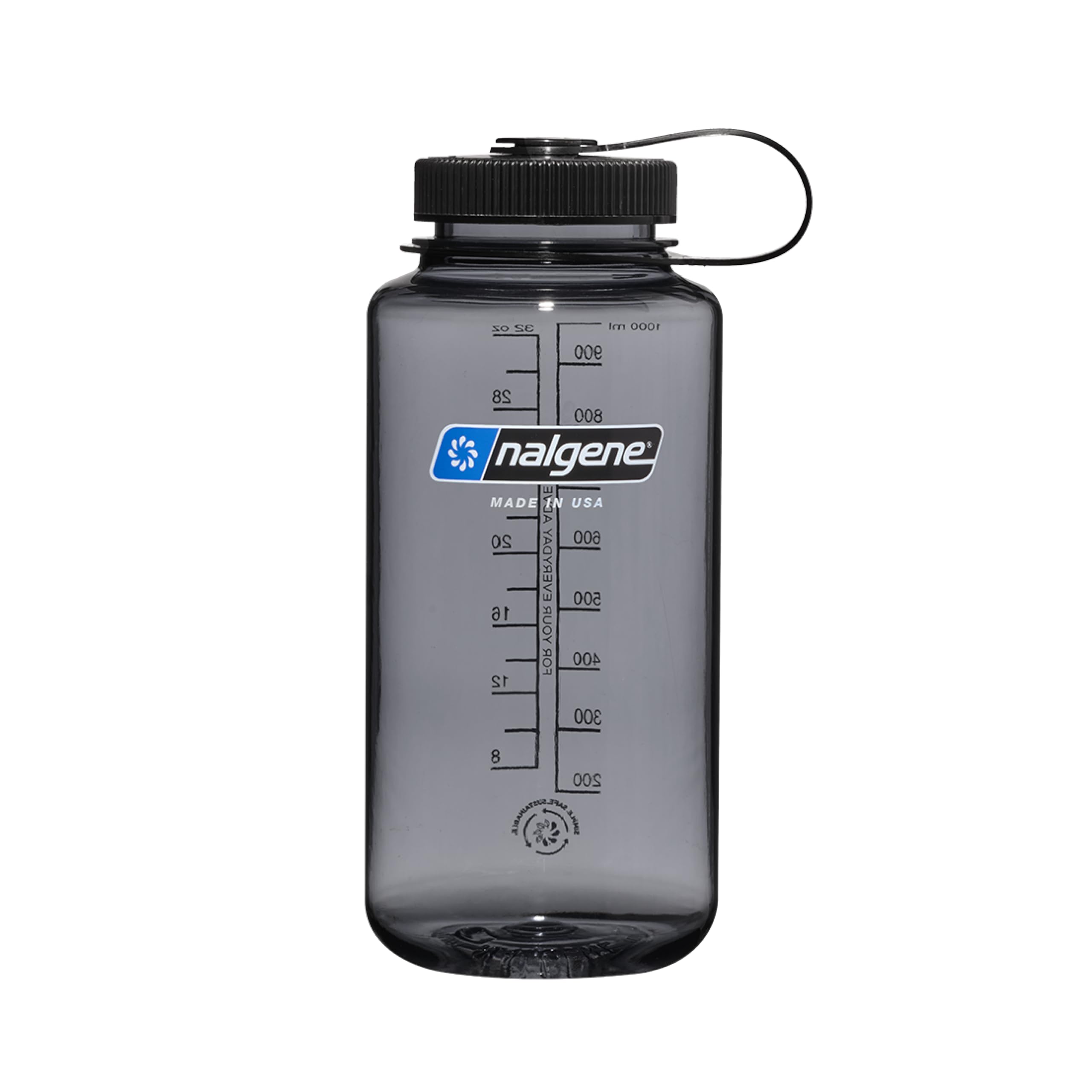 Nalgene 32 oz Wide Mouth Water Bottle, Gray w/ Black Lid | BPA-Free, Durable & L