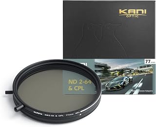 KANI 77mm Variable ND Filter ND2-64+CPL, Maximum Light Reduction of 6 Stops, Multi-Purpose Filter with Detachable Adjustment Knob, X-Pattern Fleck Suppression at High Density, Low Reflection, Water