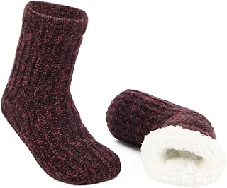 LEMZONE Men's Winter Fluffy Slipper Socks Non Slip Warm Socks with Grips