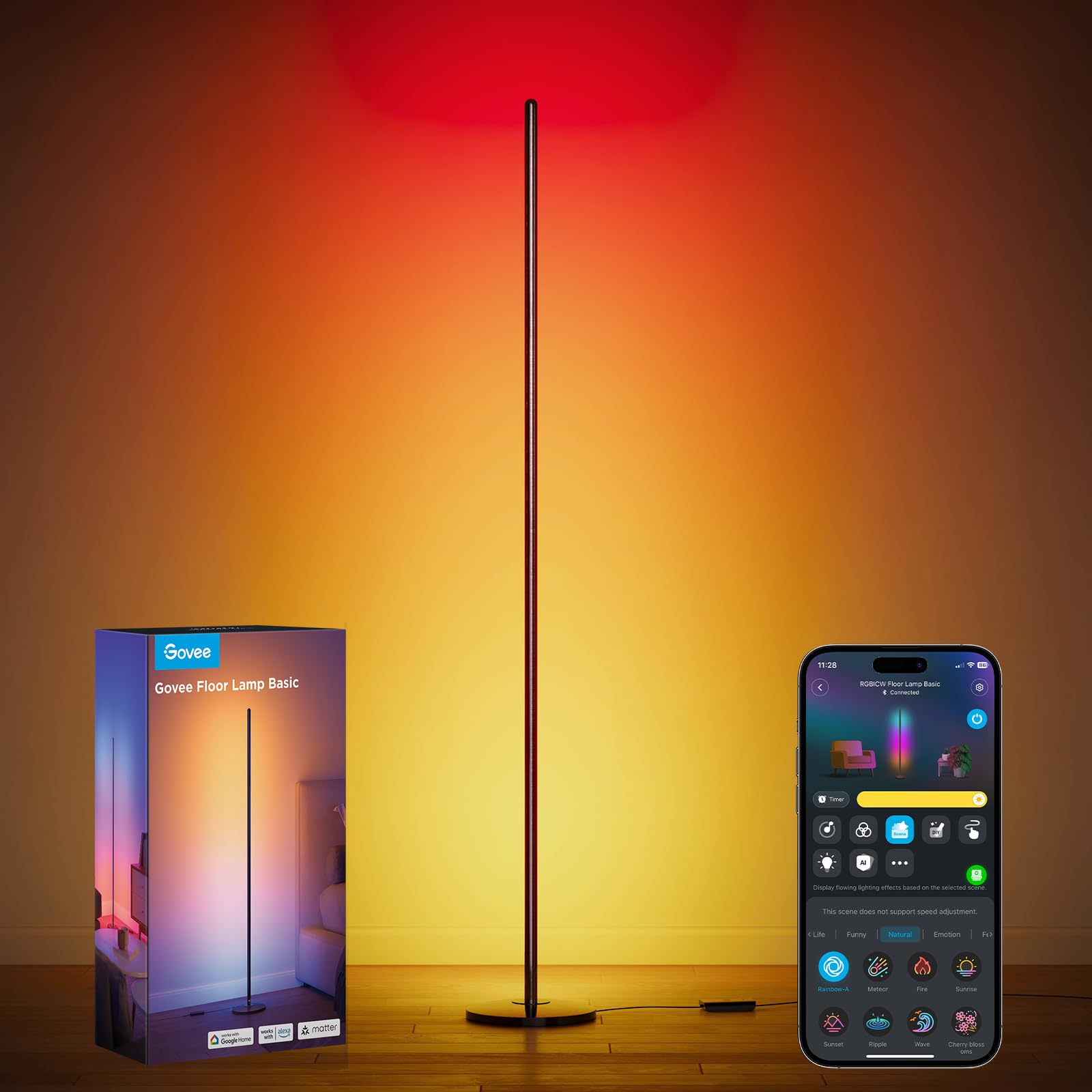 Govee RGBIC Floor Lamp Basic, 1000lm LED Corner Lamp, Black | Compatible with Al