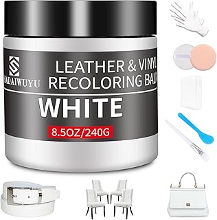 Leather Recoloring Balm,8.5oz Leather Color Restorer,White Leather Repair kit for Furniture and Car Interior,Leather Couch Scratch Repair,Leather Dye Paint for Faded,Cracked and Damaged Leather