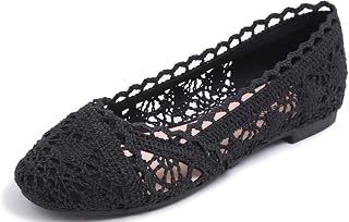 Feversole Round Toe Crochet Ballet Crochet Flats Women's Comfy Breathable Shoes