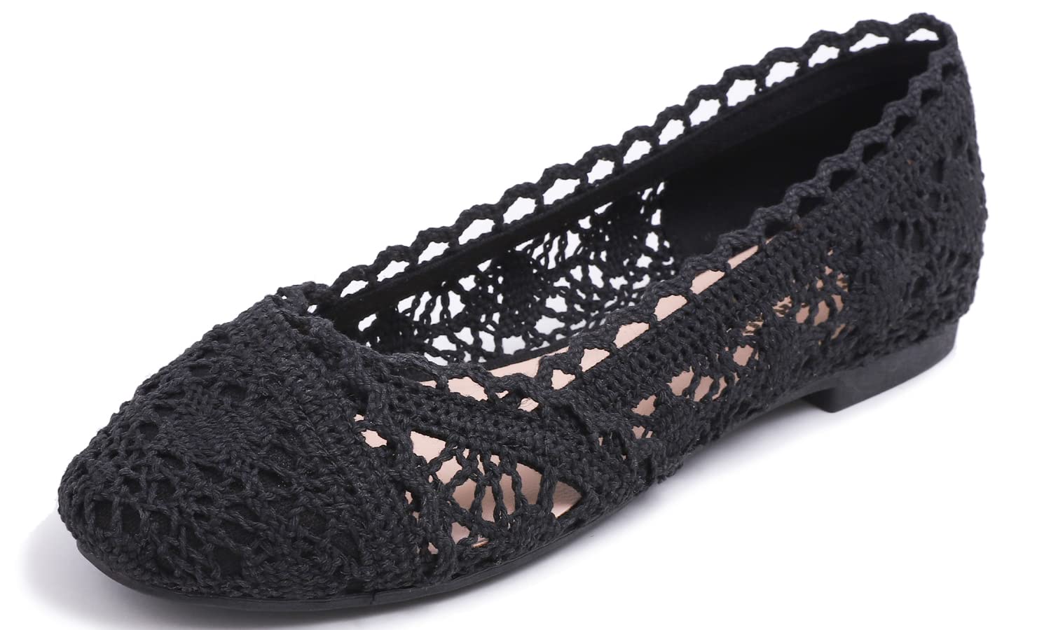 Feversole Round Toe Crochet Ballet Crochet Flats Women's Comfy Breathable Shoes