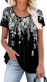 Womens Summer Plus Size Tops Blouses Short Sleeve Shirts Lace Pleated Tunic Tops M-4XL