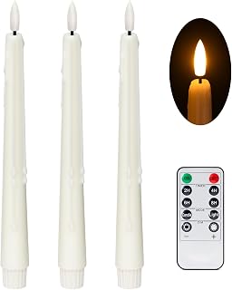 Stmarry 3 Pack Flameless Taper Candles with Remote and Timer - 9.65 Inch Ivory Real Wax LED Candlesticks - Wax Drip Battery Operated Tall Taper Candles with 3D Flickering Flame