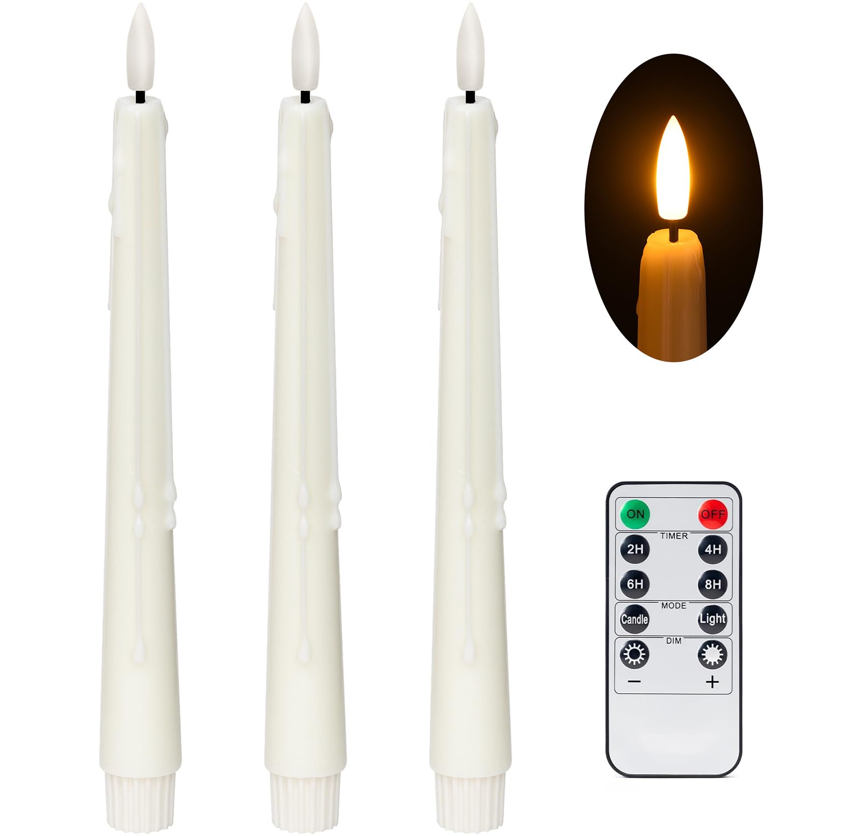 Stmarry 3 Pack Flameless Taper Candles with Remote and Timer - 9.65 Inch Ivory R