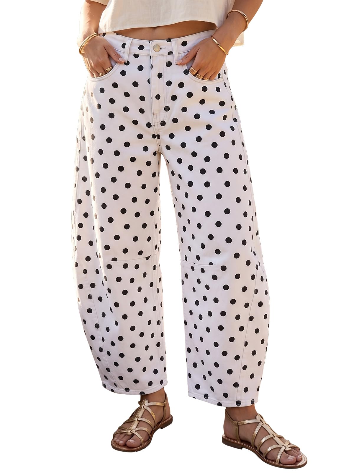 EXLURA Womens Floral Print Barrel Jeans Wide Leg Denim Pants Elastic Waist Y2k B