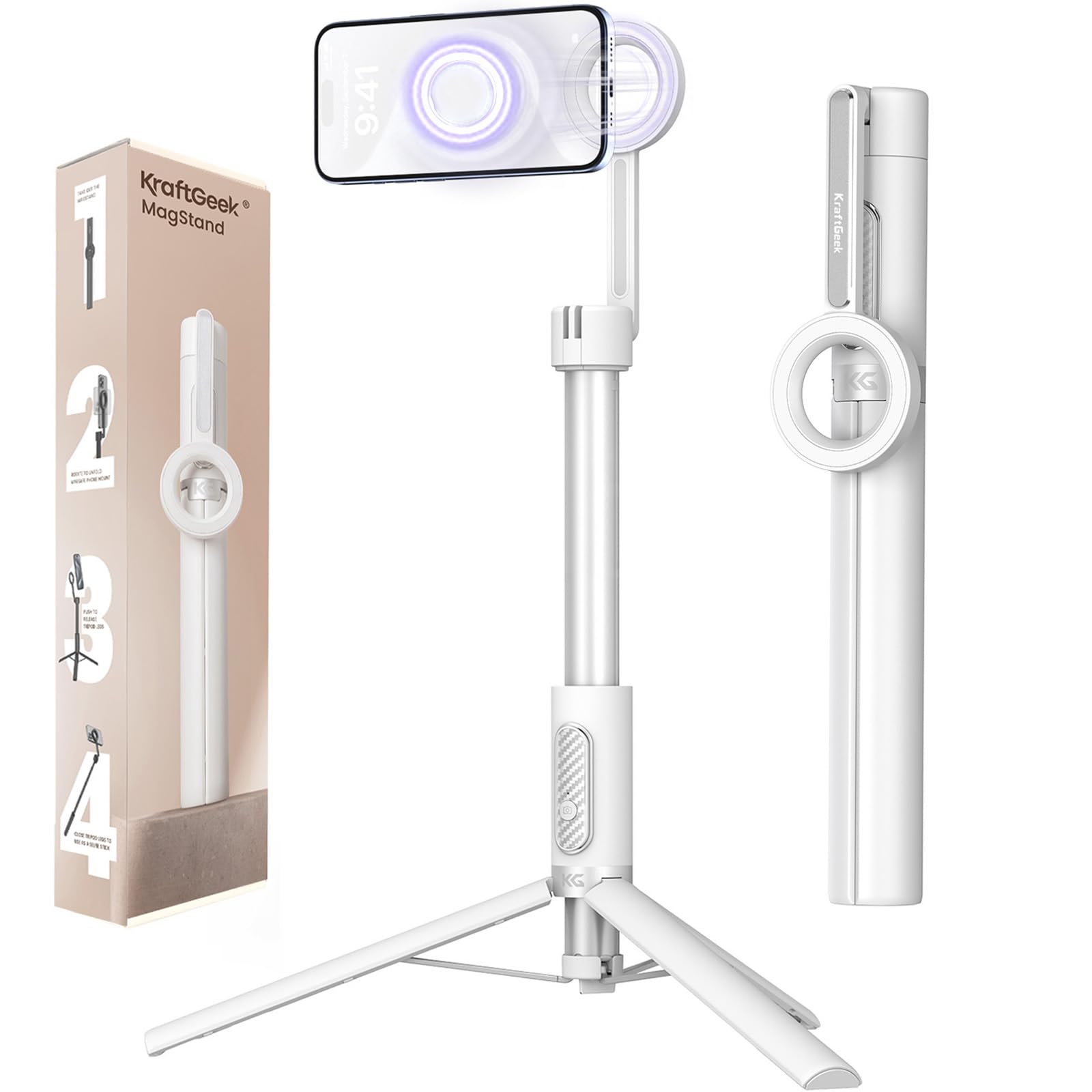 KraftGeek Magnetic Phone Tripod for iPhone, 64" Selfie Stick for Magsafe | N52 M
