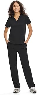 COZYFIT Scrubs for Women Set - V-Neck & Straight Leg Pants with 9 Pockets | Water-Resistance, Unisex Workwear, Easy Care, For Nurses, Clinics, Long Shifts, Daily Medical Uniforms