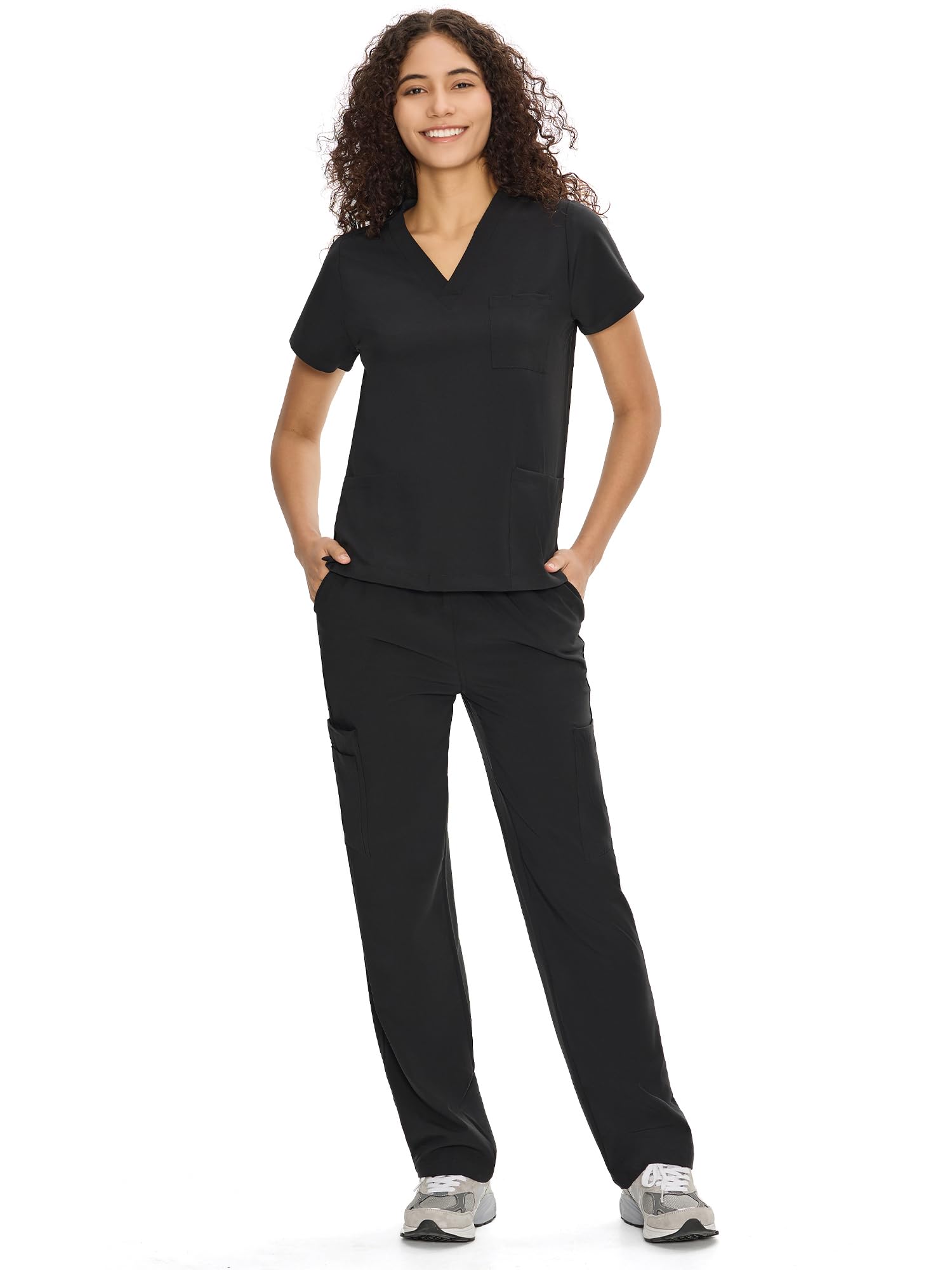 COZYFIT Scrubs for Women Set - V-Neck & Straight Leg Pants with 9 Pockets | Wate